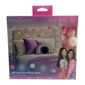 Dixie & Charli LED Pom Pom String Lights 10ft 30 LEDs Battery Powered Room Decor